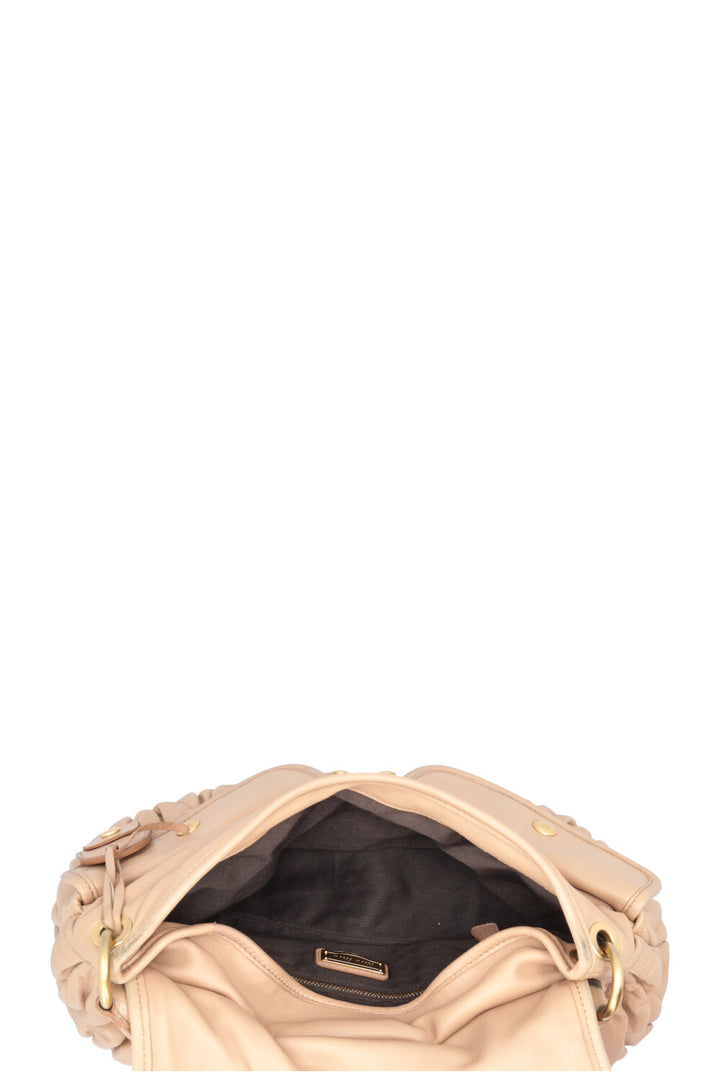 MIUMIU Matelassé Coffer Hobo Bag Leather Beige
