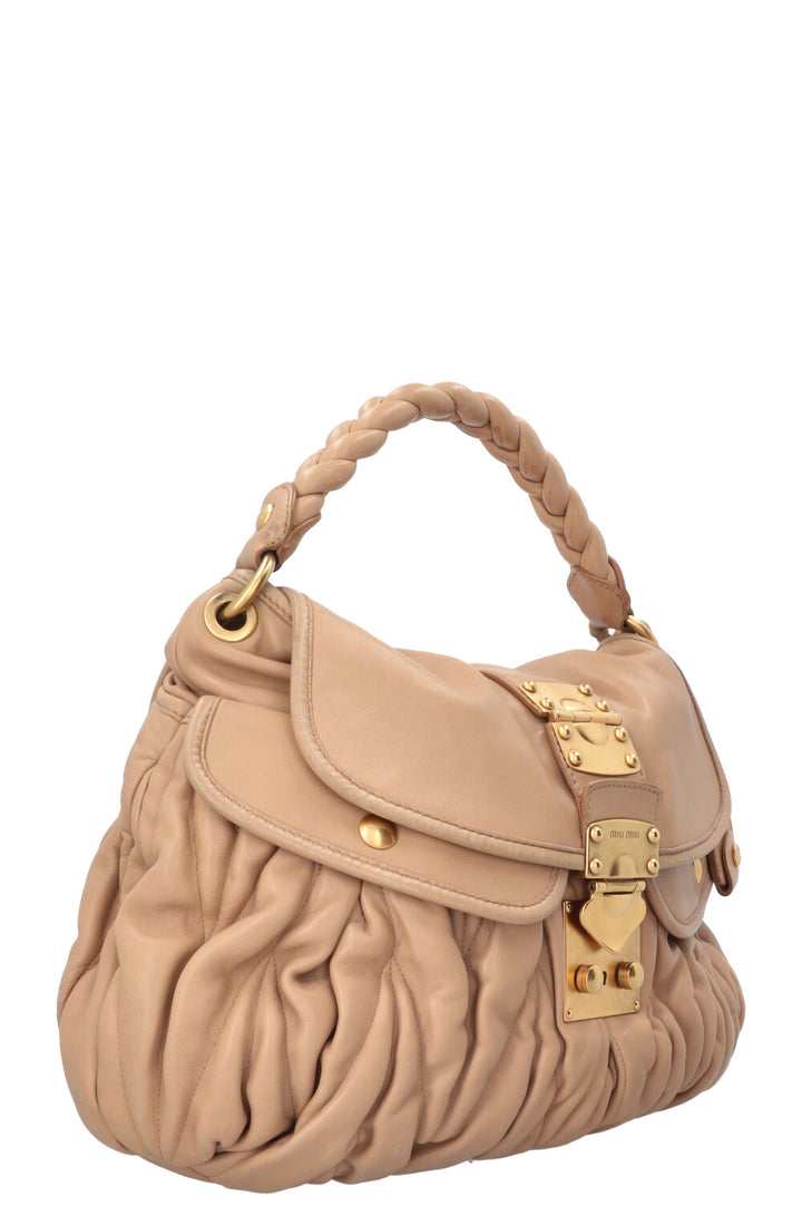 MIUMIU Matelassé Coffer Hobo Bag Leather Beige