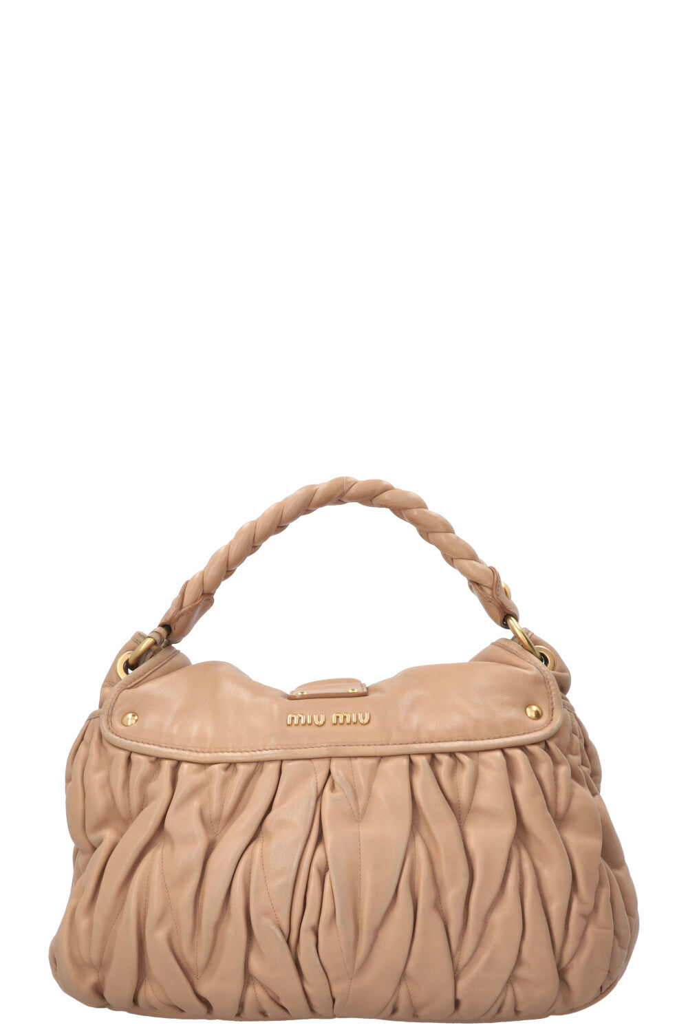 MIUMIU Matelassé Coffer Hobo Bag Leather Beige