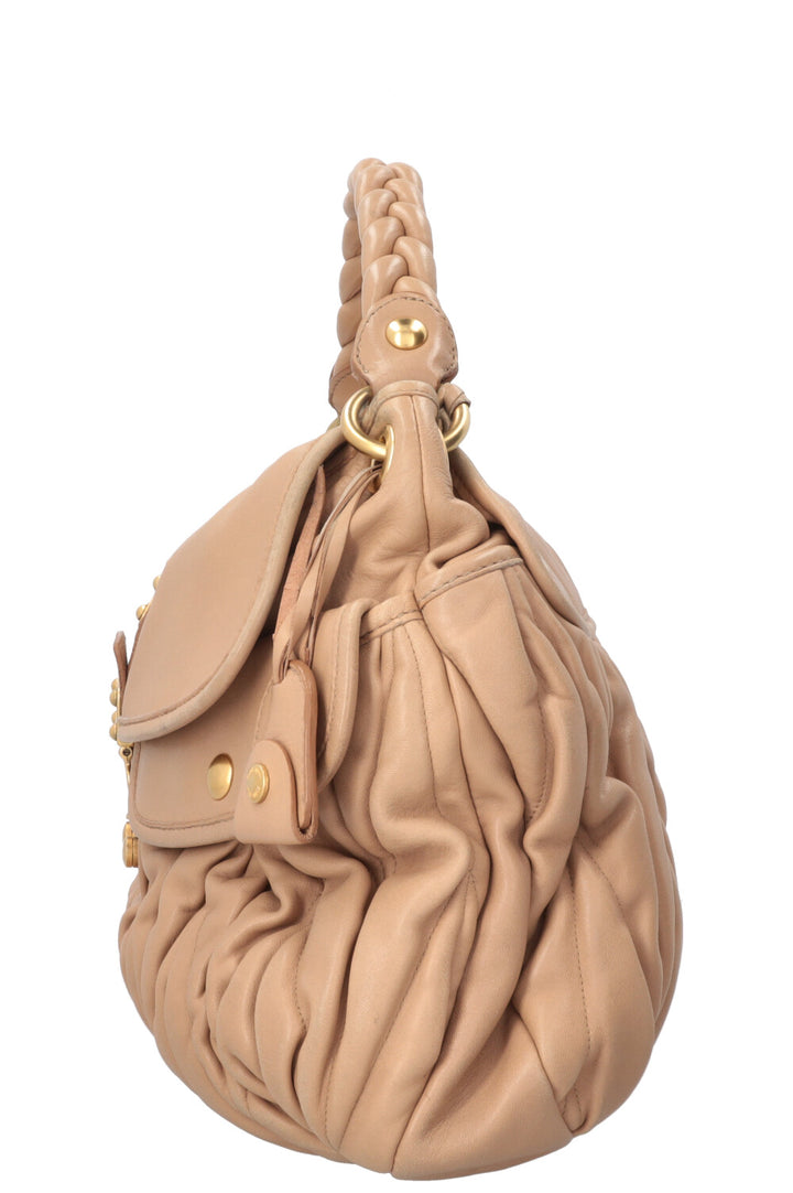 MIUMIU Matelassé Coffer Hobo Bag Leather Beige