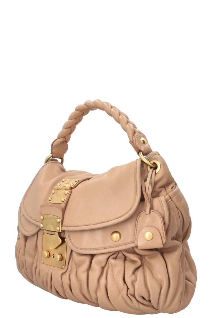MIUMIU Matelassé Coffer Hobo Bag Leather Beige