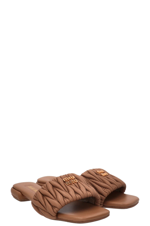 MIUMIU Matelassé Slides Leather Caramel
