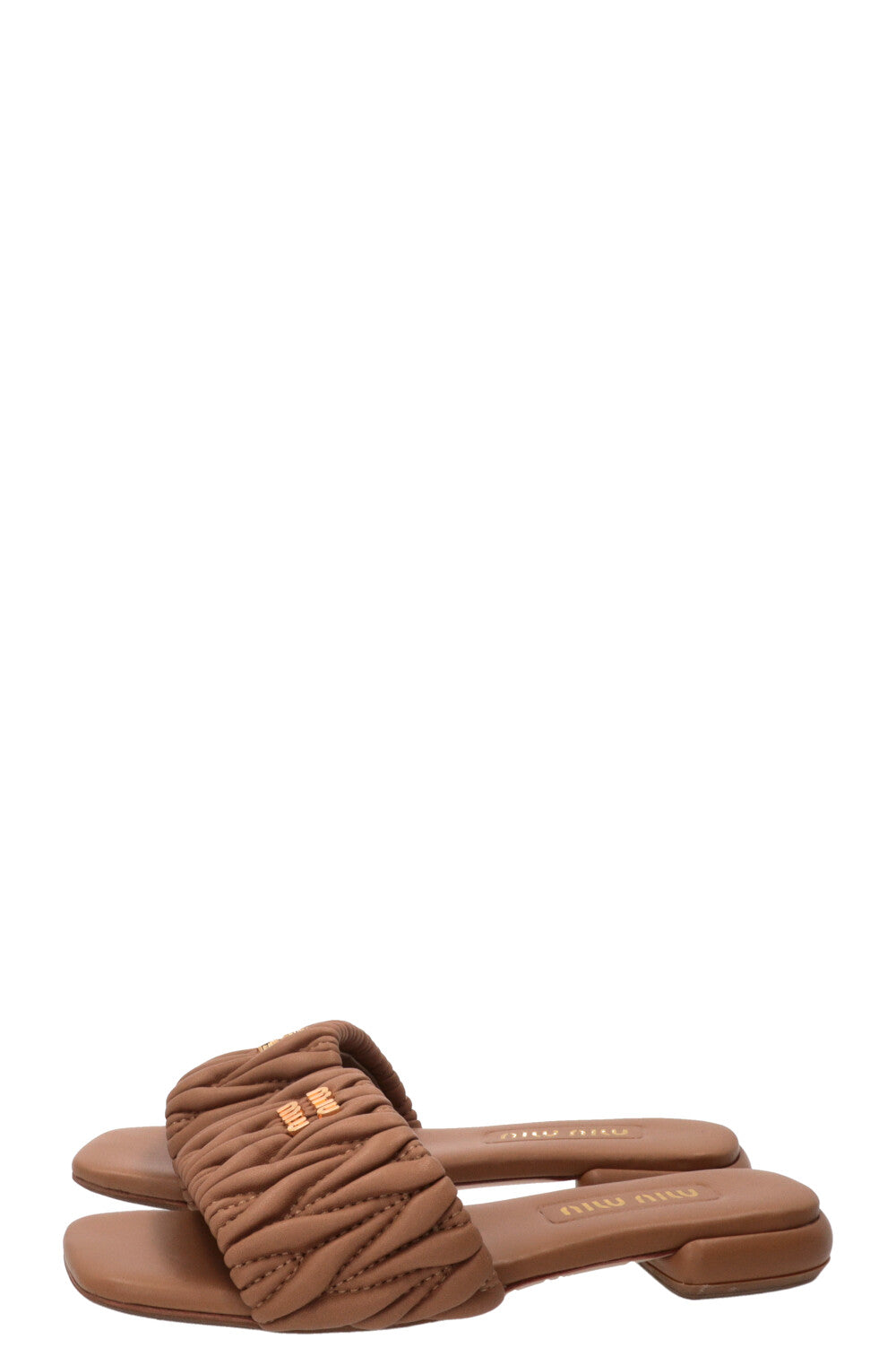 MIUMIU Matelassé Slides Leather Caramel