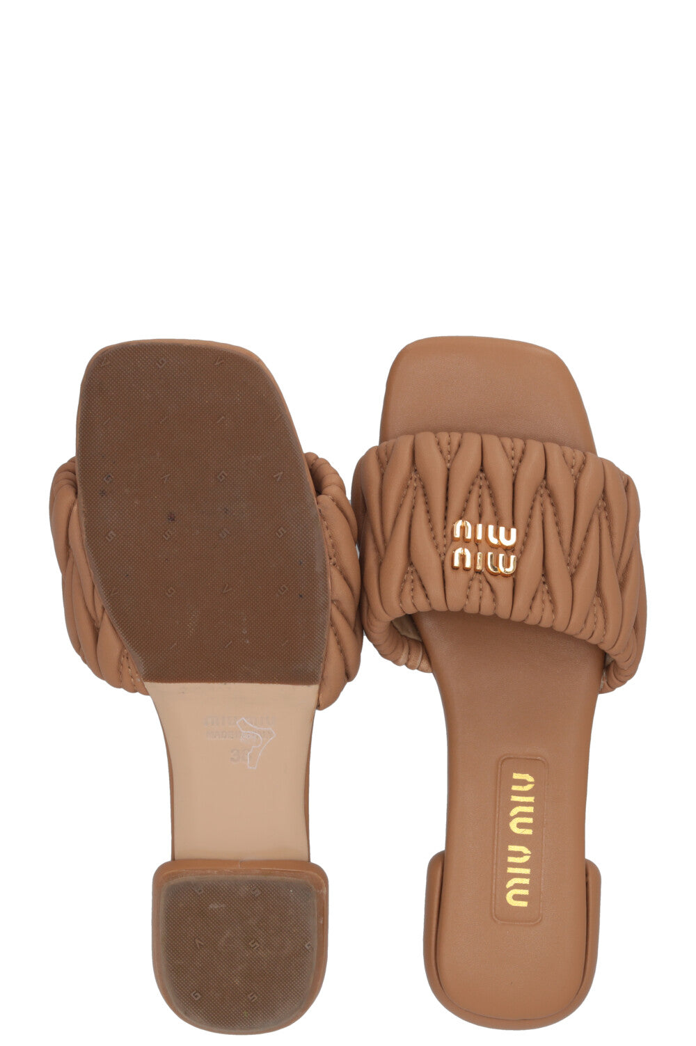 MIUMIU Matelassé Slides Leather Caramel