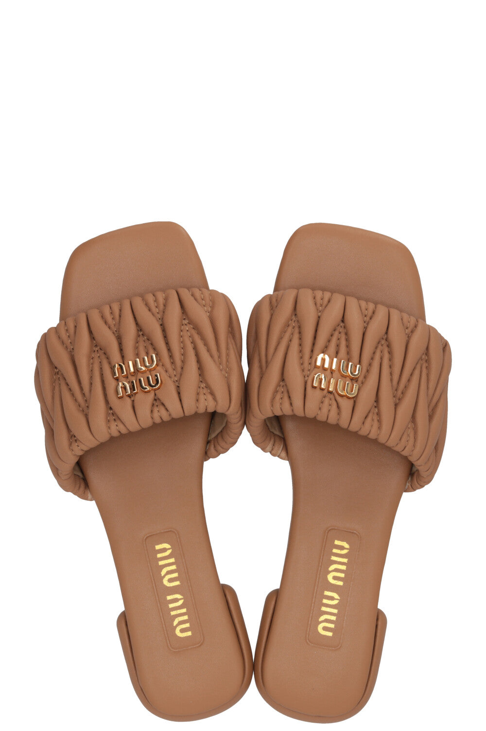 MIUMIU Matelassé Slides Leather Caramel
