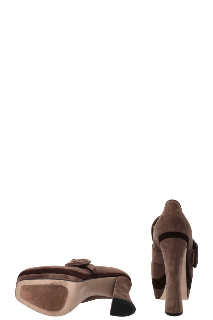MIU MIU Platform Heels Suede Taupe