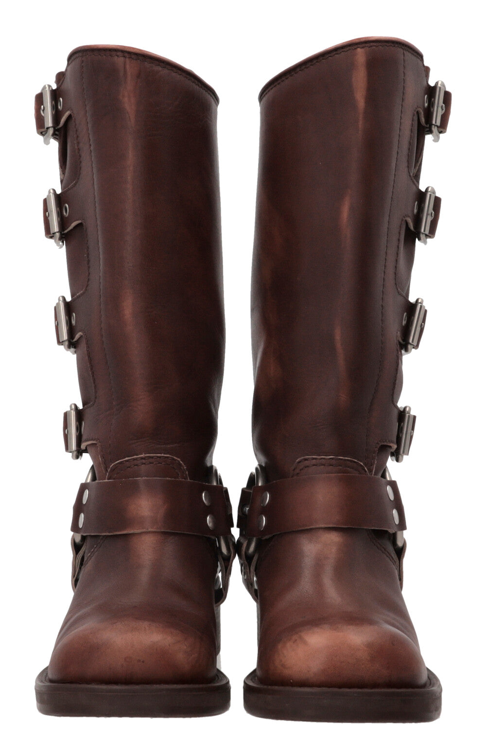MIU MIU Sienna Buckled Harness Boots Leather Brown