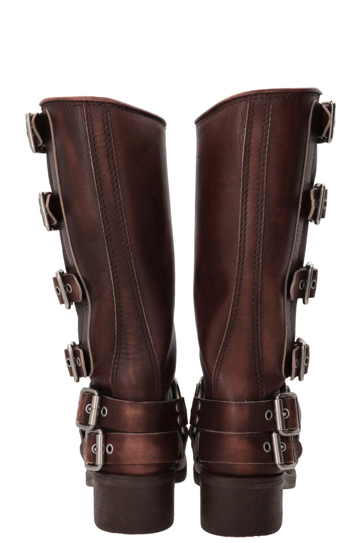 MIU MIU Sienna Buckled Harness Boots Leather Brown
