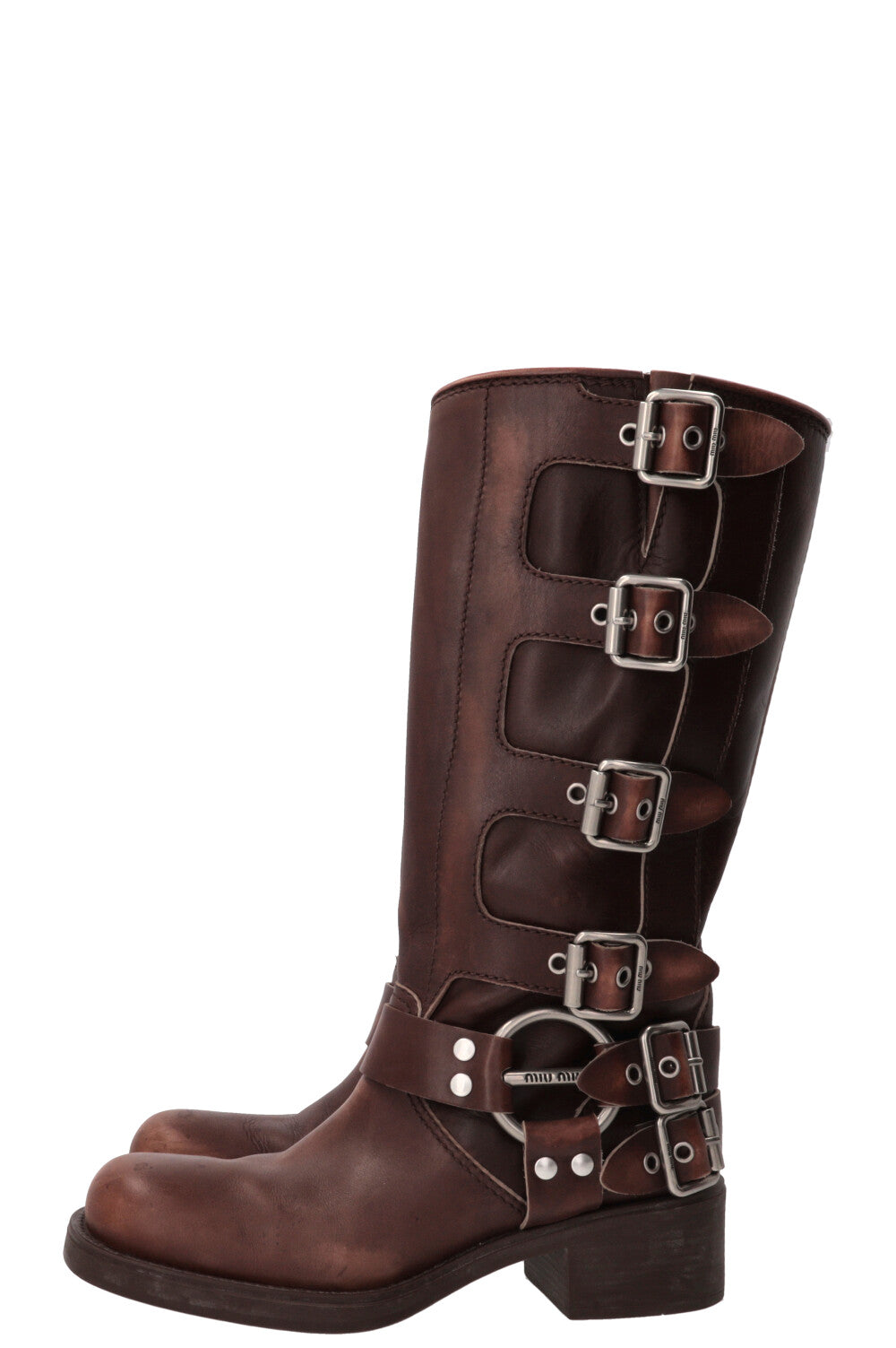 MIU MIU Sienna Buckled Harness Boots Leather Brown