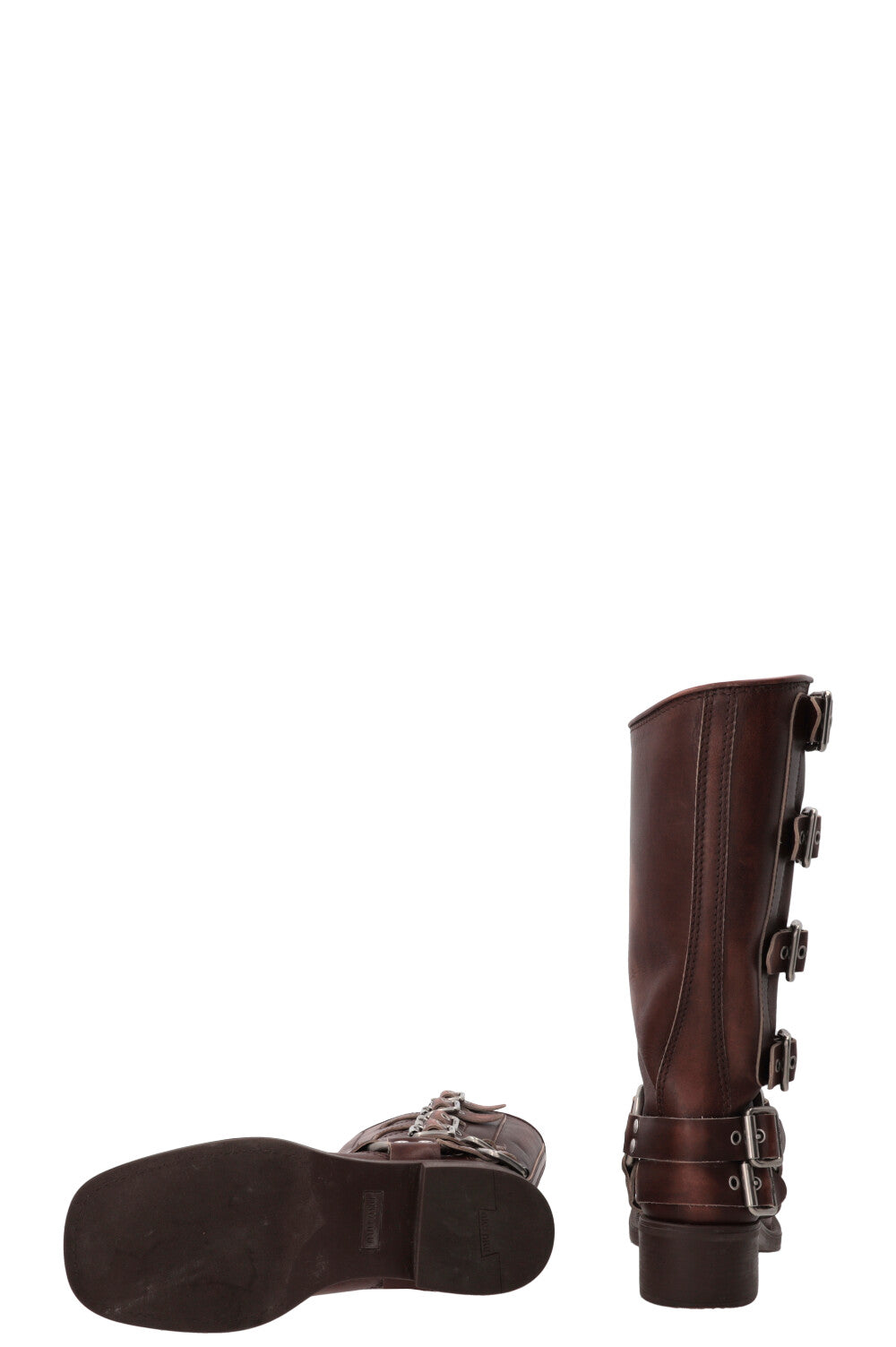 MIU MIU Sienna Buckled Harness Boots Leather Brown