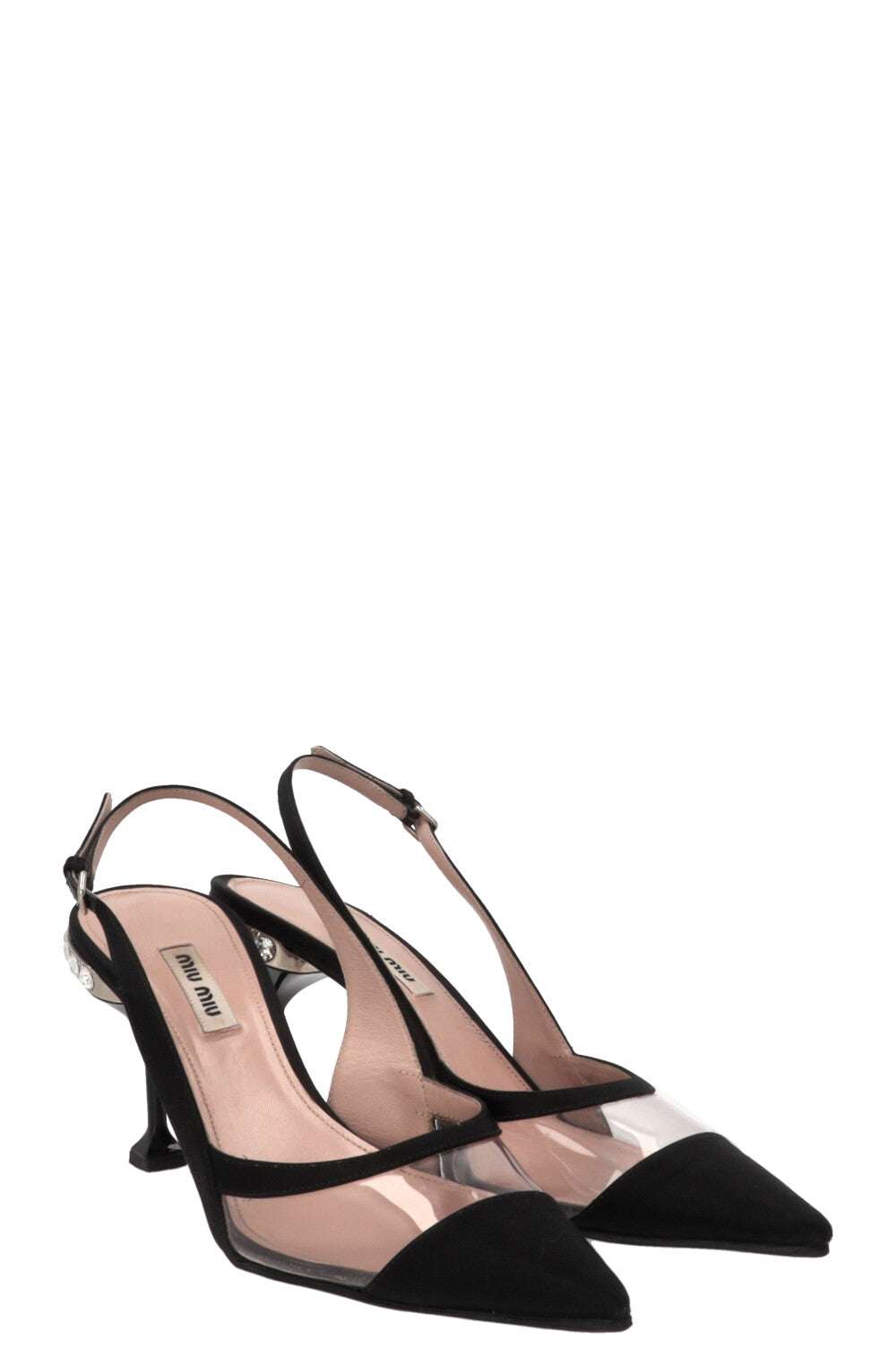 MIU MIU Slingback Crystal Pumps PVC Black