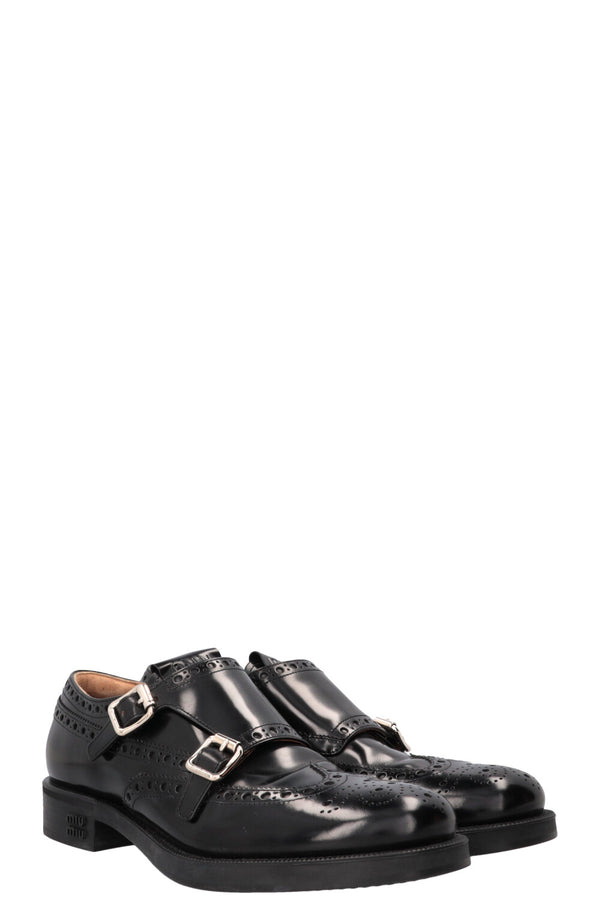 MIU MIU x Churchs Monk Strap Shoes Patent Leather Black
