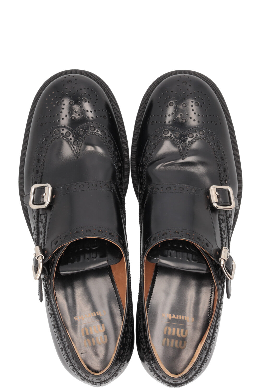MIU MIU x Churchs Monk Strap Shoes Patent Leather Black
