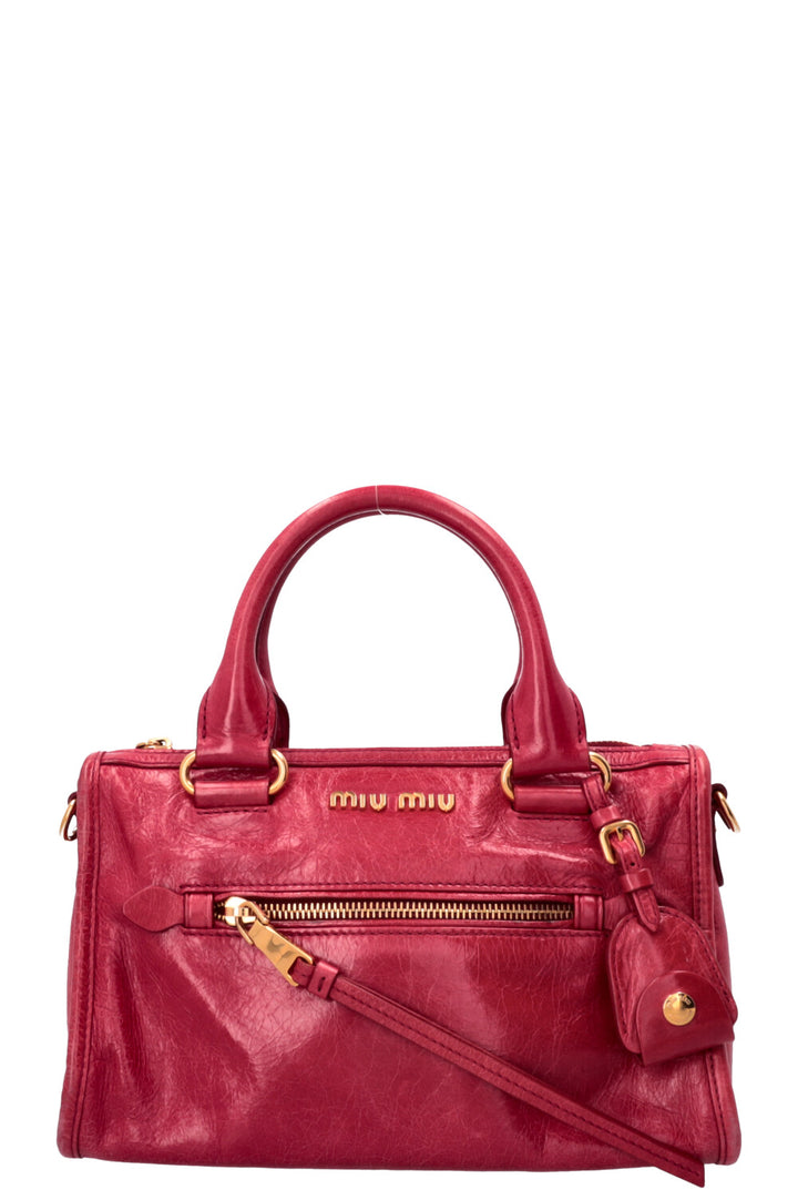 MIU MIU Vitello Shine Satchel Bag Calfskin Red