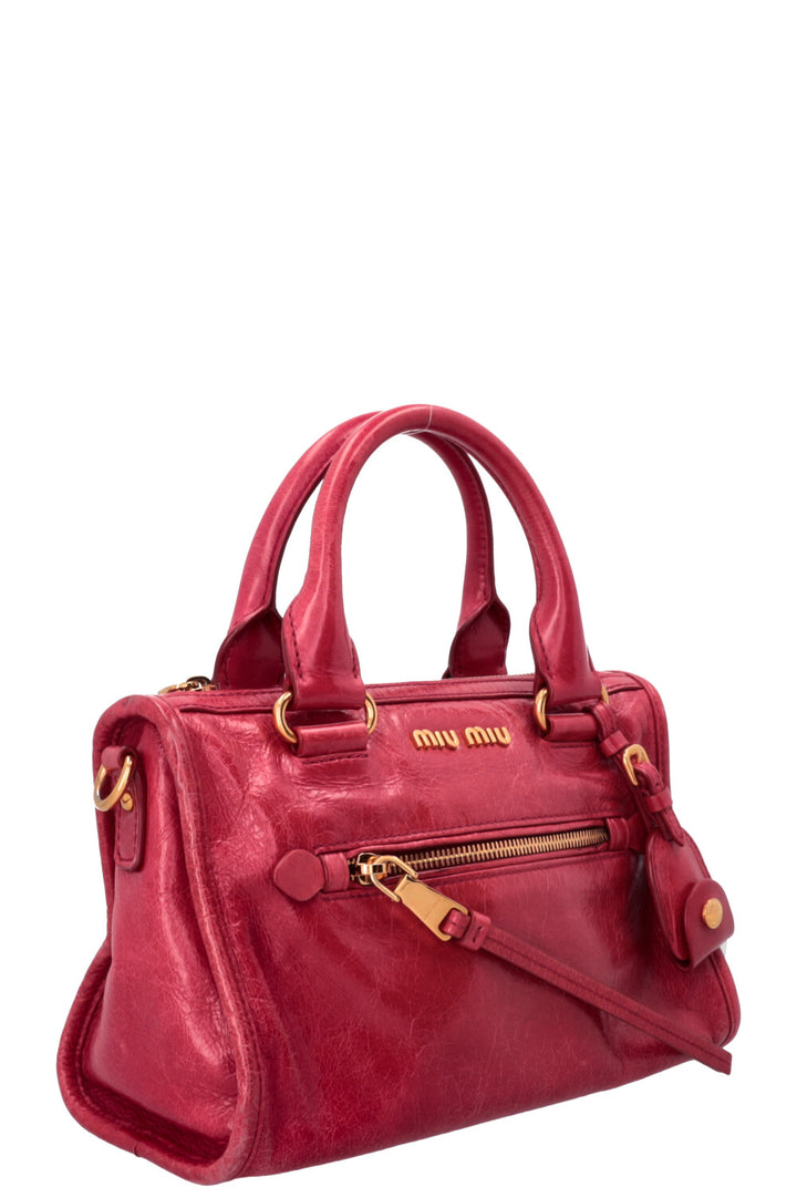MIU MIU Vitello Shine Satchel Bag Calfskin Red