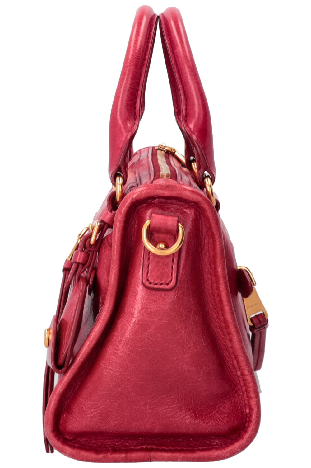 MIU MIU Vitello Shine Satchel Bag Calfskin Red