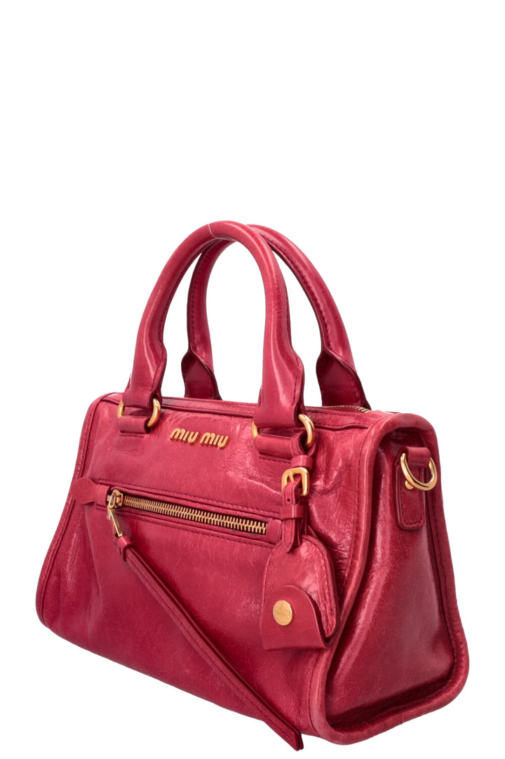 MIU MIU Vitello Shine Satchel Bag Calfskin Red