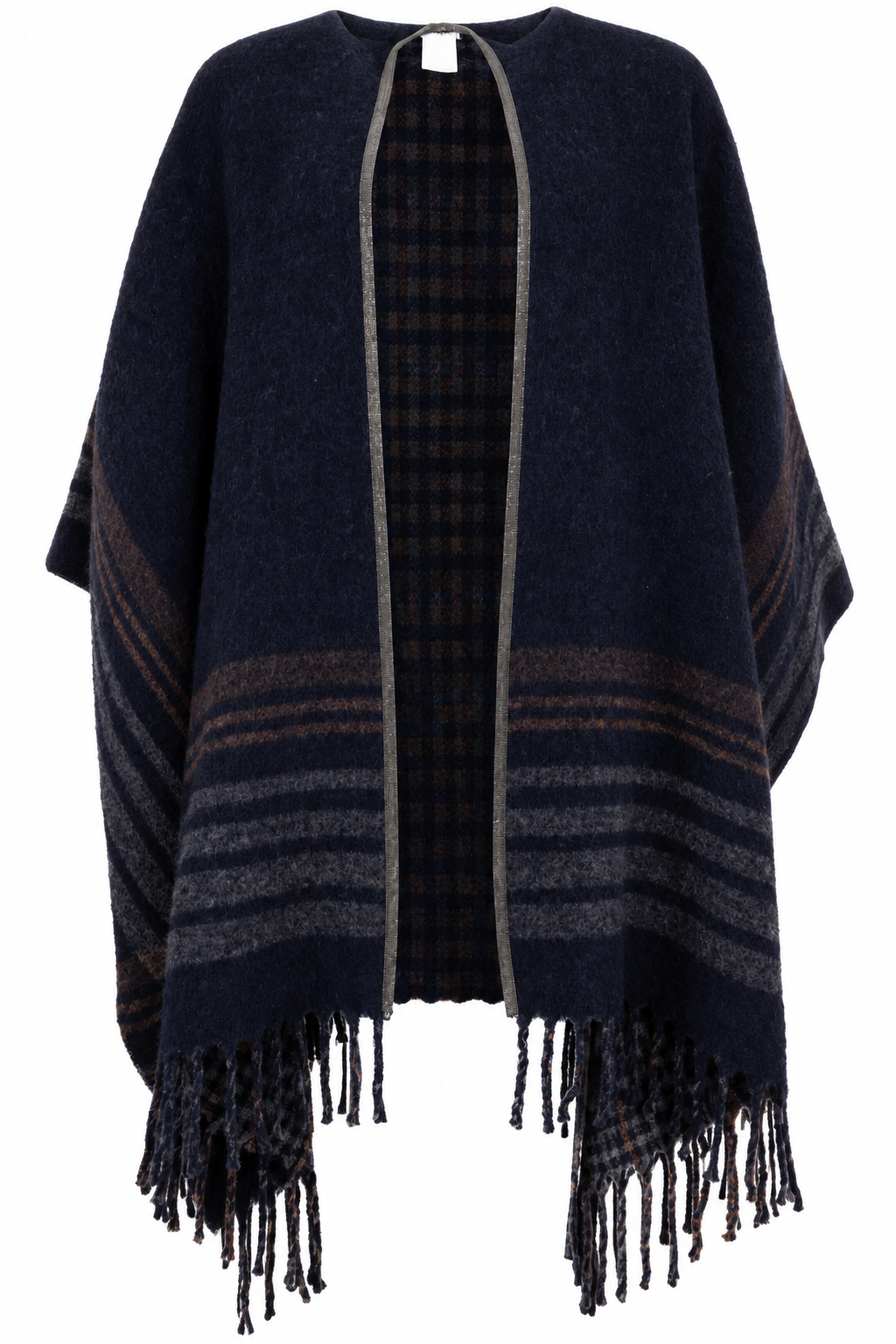 BRUNELLO CUCINELLI Double-Sided Monili Fringed Alpaca Poncho Blue