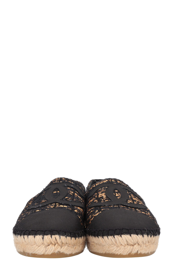 CHANEL Tweed CC Espadrilles Black Gold