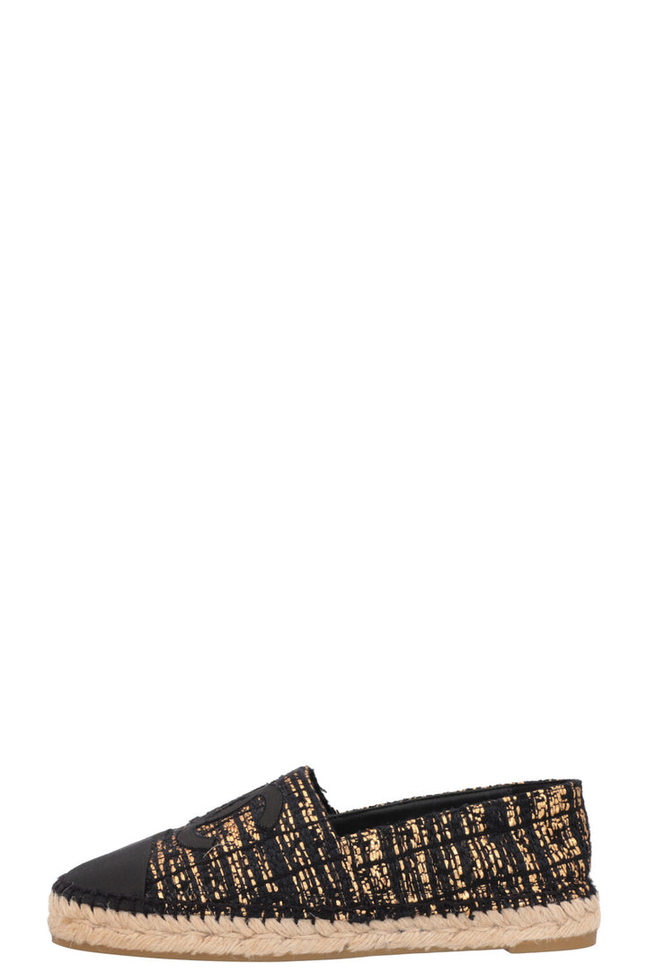 CHANEL Tweed CC Espadrilles Black Gold