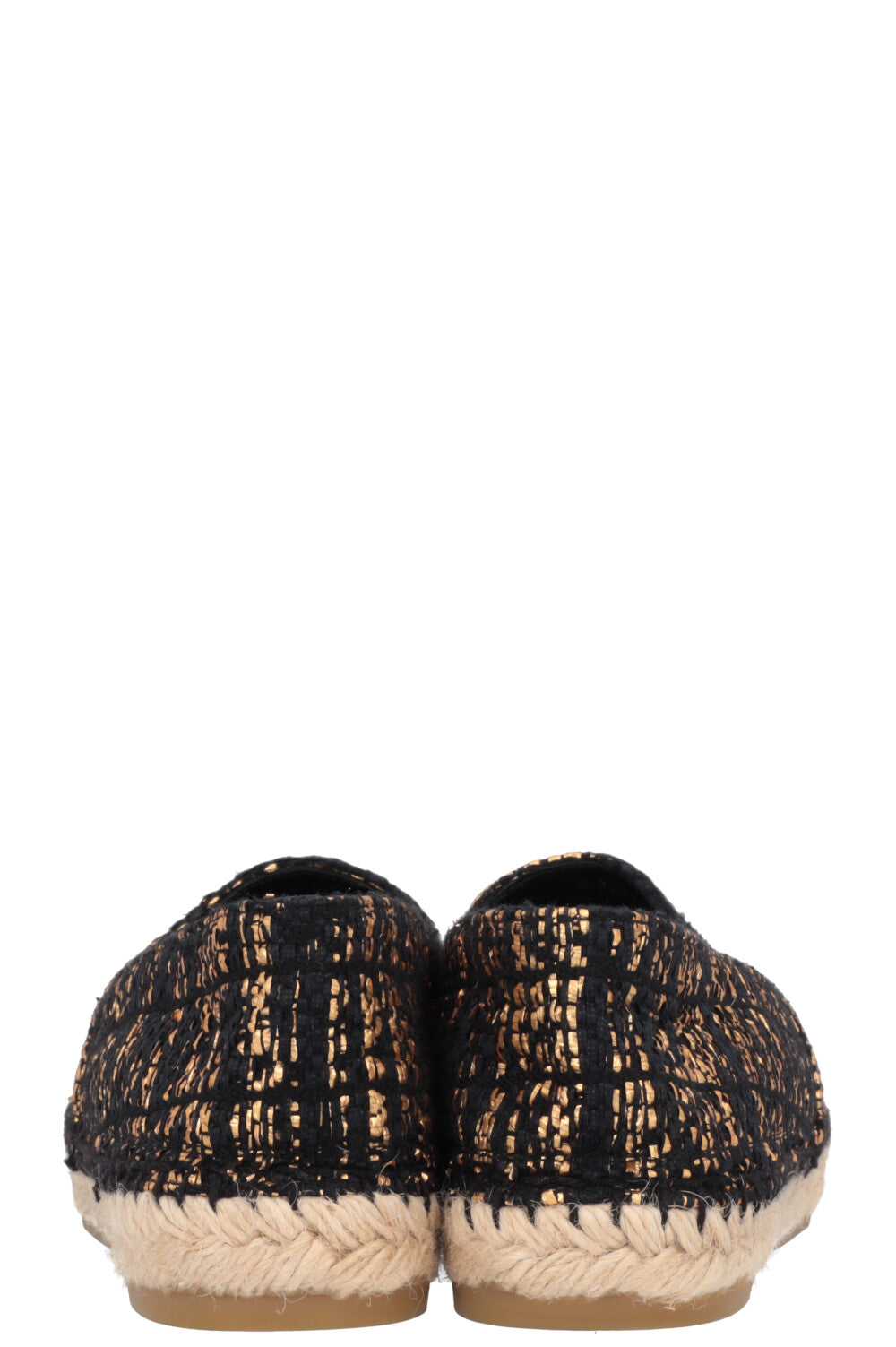 CHANEL Tweed CC Espadrilles Black Gold