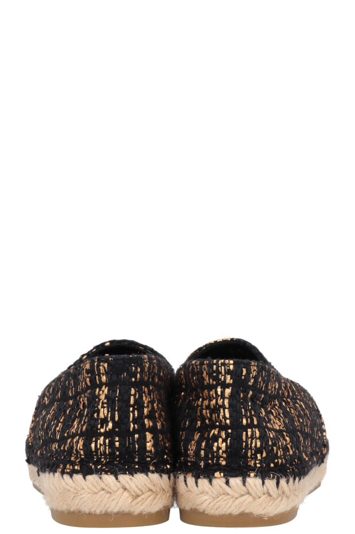 CHANEL Tweed CC Espadrilles Black Gold
