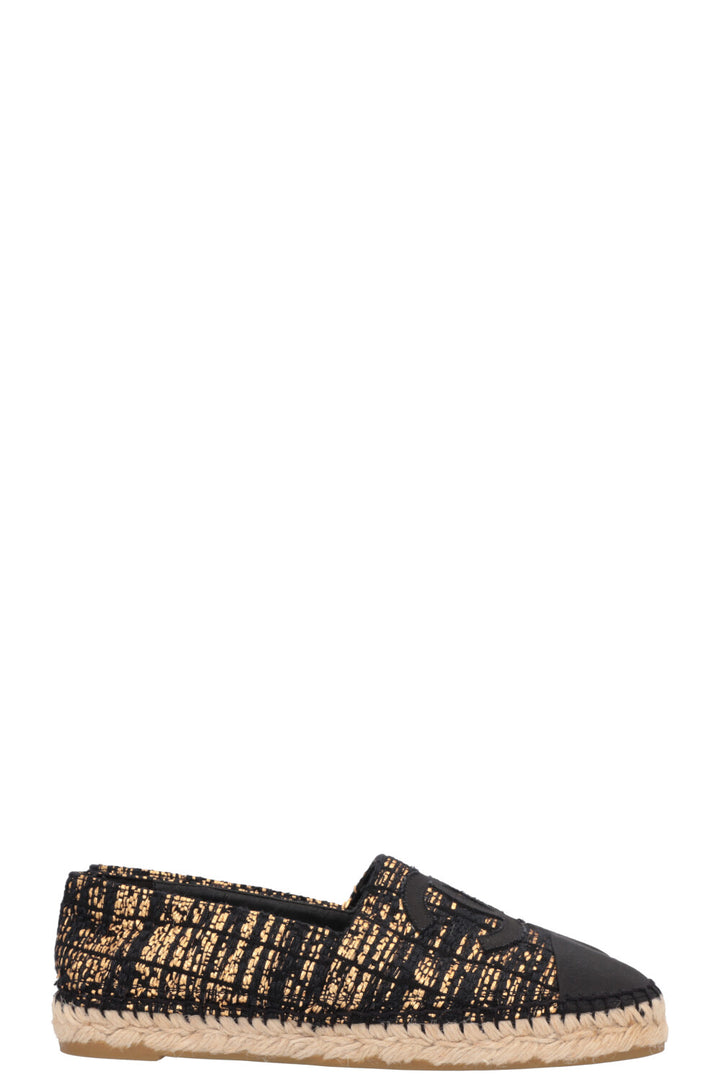 CHANEL Tweed CC Espadrilles Black Gold