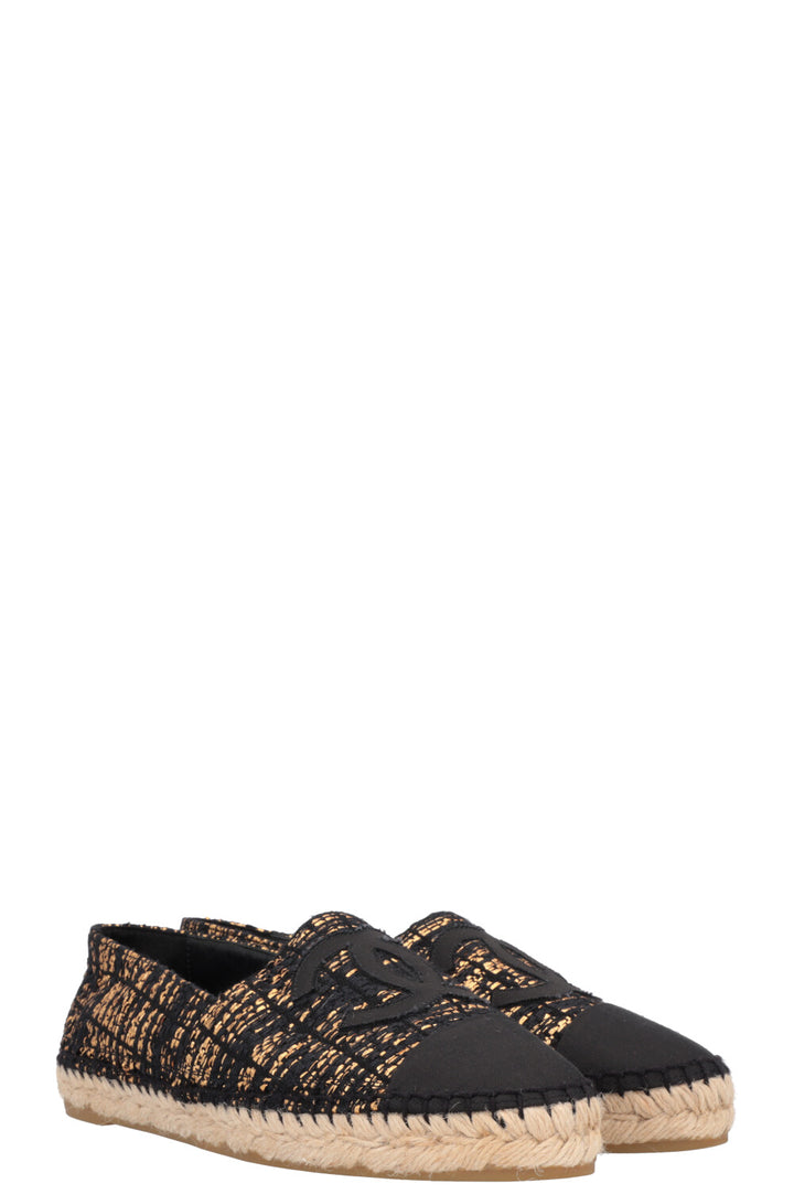 CHANEL Tweed CC Espadrilles Black Gold