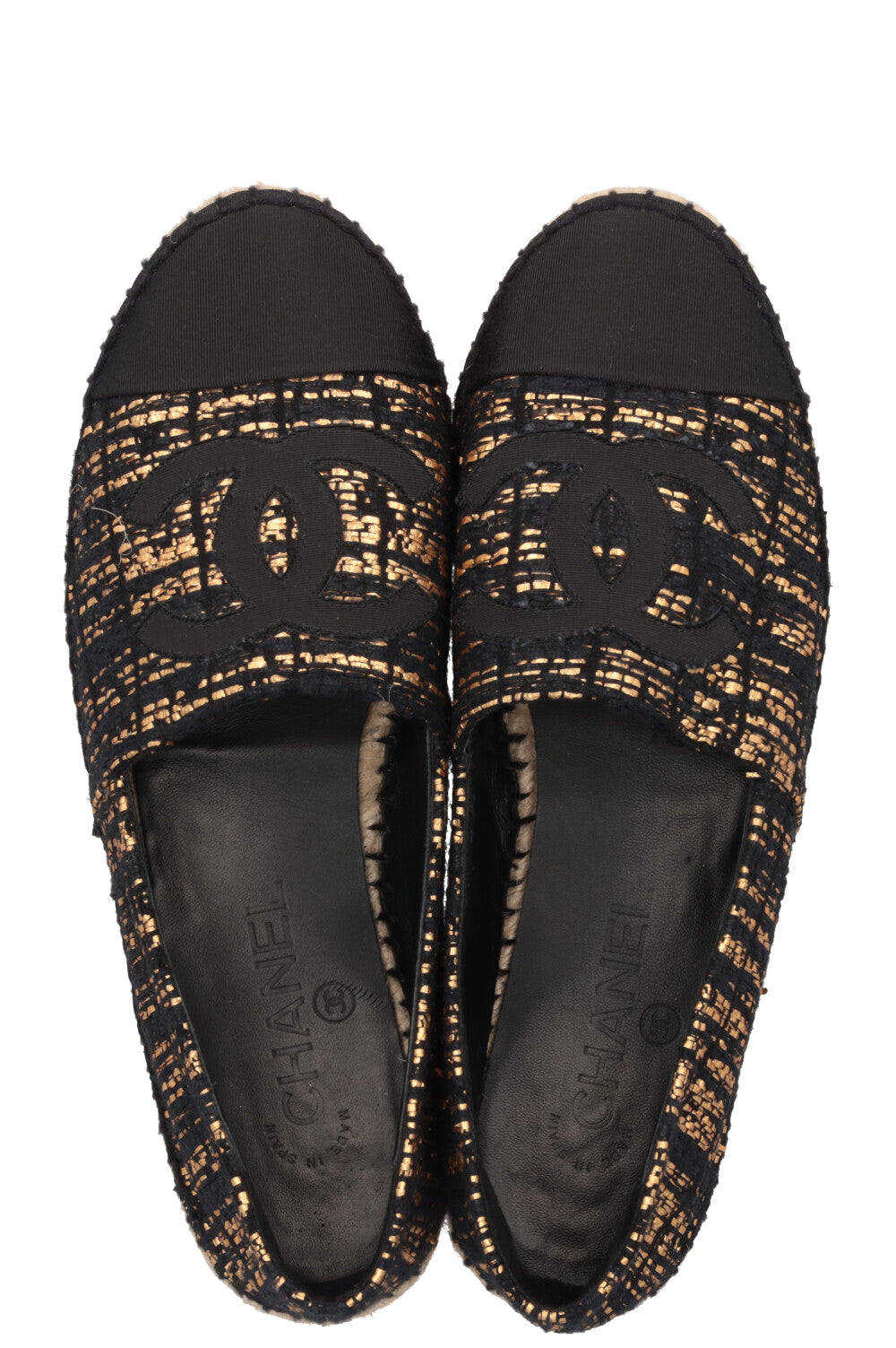CHANEL Tweed CC Espadrilles Black Gold