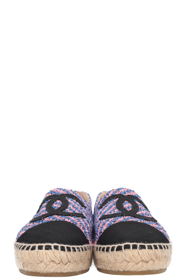 CHANEL Tweed CC Espadrilles Pink Blue