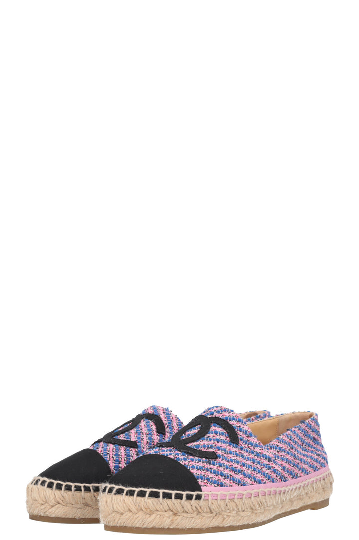 CHANEL Tweed CC Espadrilles Pink Blue