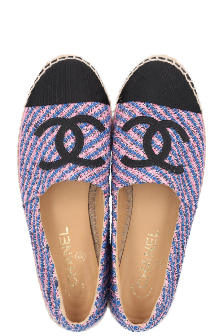 CHANEL Tweed CC Espadrilles Pink Blue