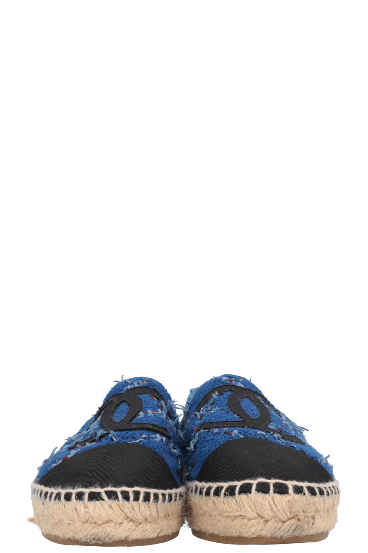 CHANEL Tweed CC Espadrilles Blue Black