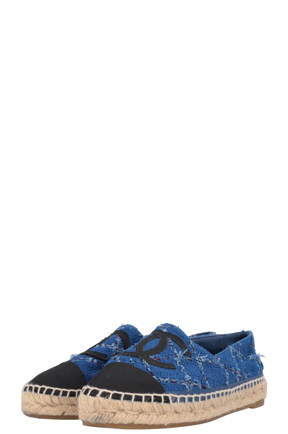 CHANEL Tweed CC Espadrilles Blue Black