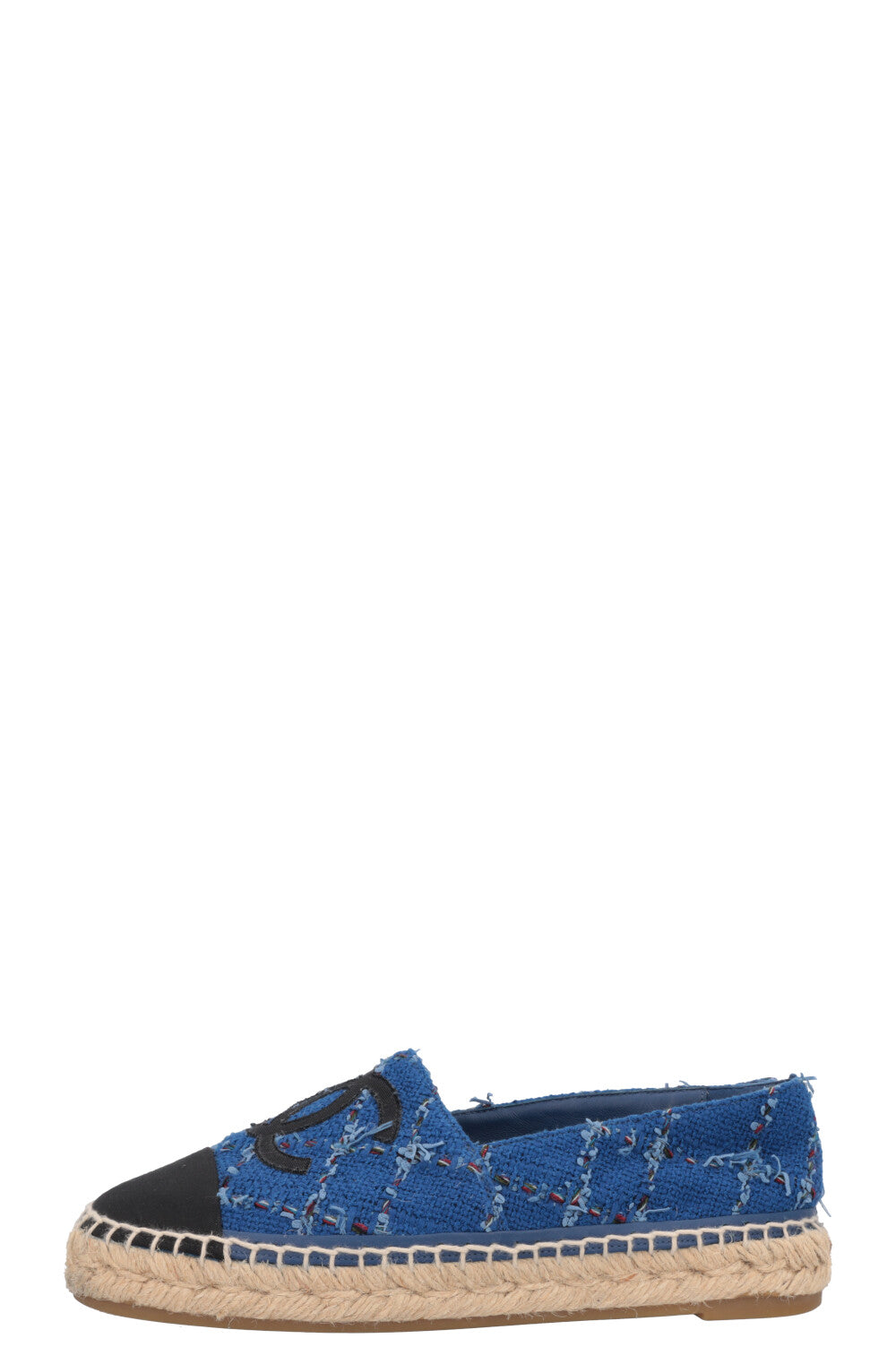 CHANEL Tweed CC Espadrilles Blue Black