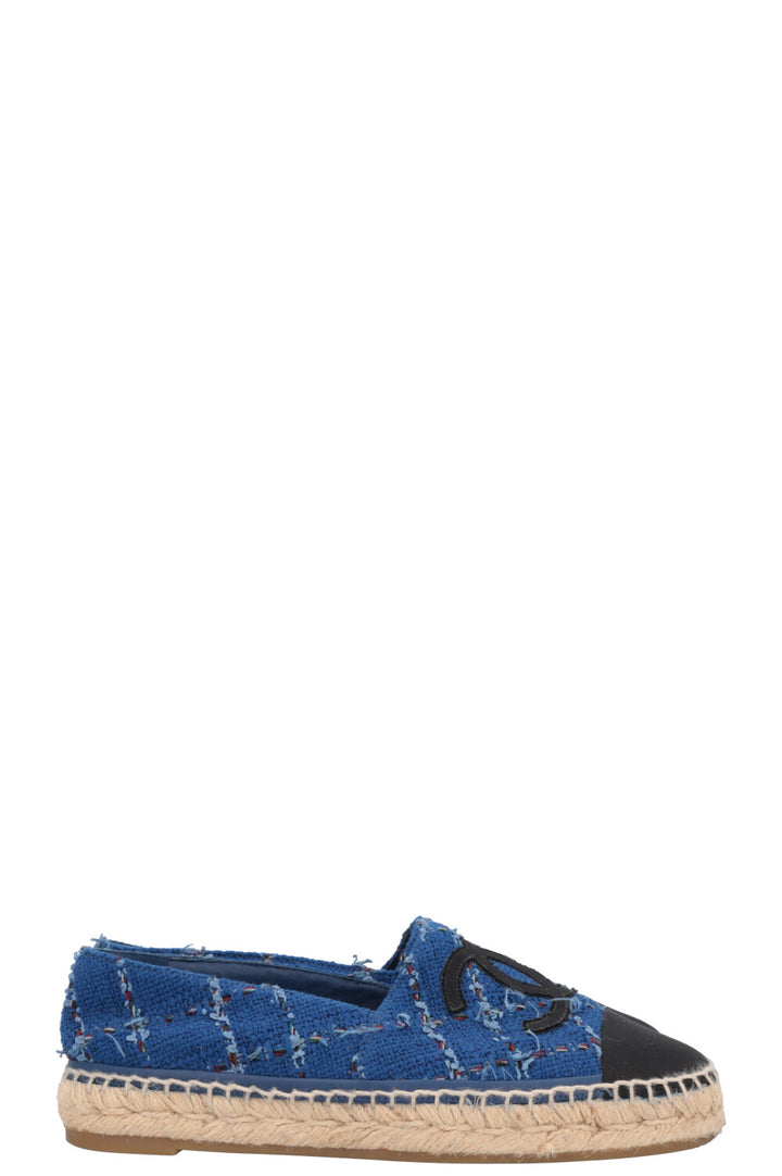 CHANEL Tweed CC Espadrilles Blue Black