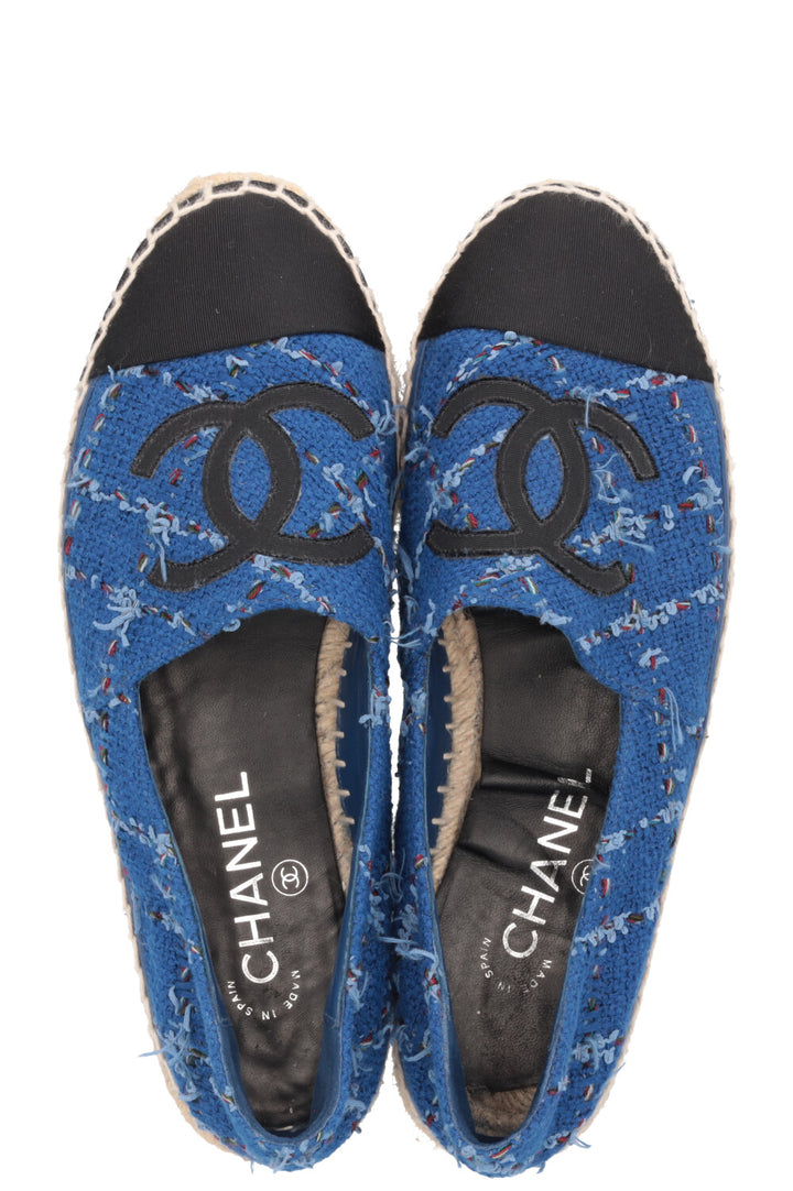 CHANEL Tweed CC Espadrilles Blue Black