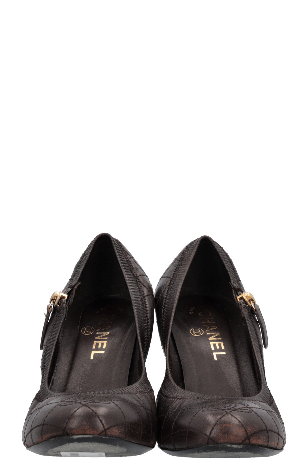 CHANEL Quilted Zip Heels Brown