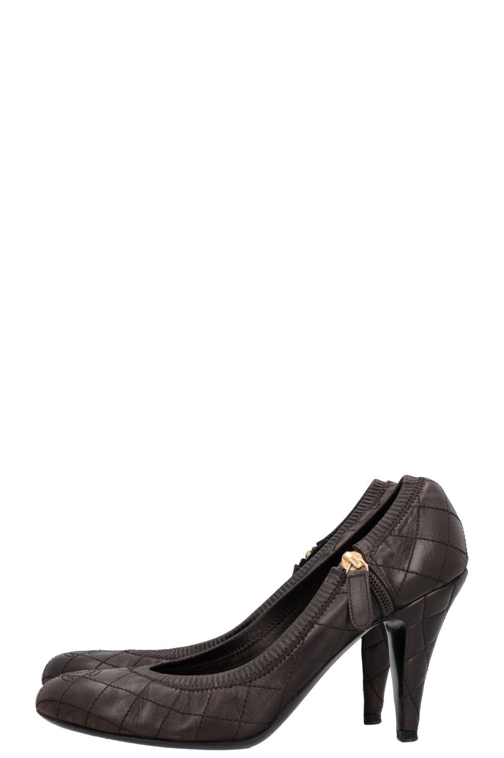 CHANEL Quilted Zip Heels Brown