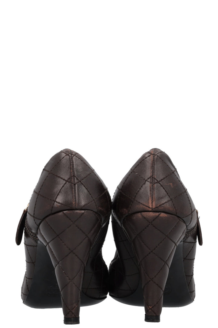 CHANEL Quilted Zip Heels Brown