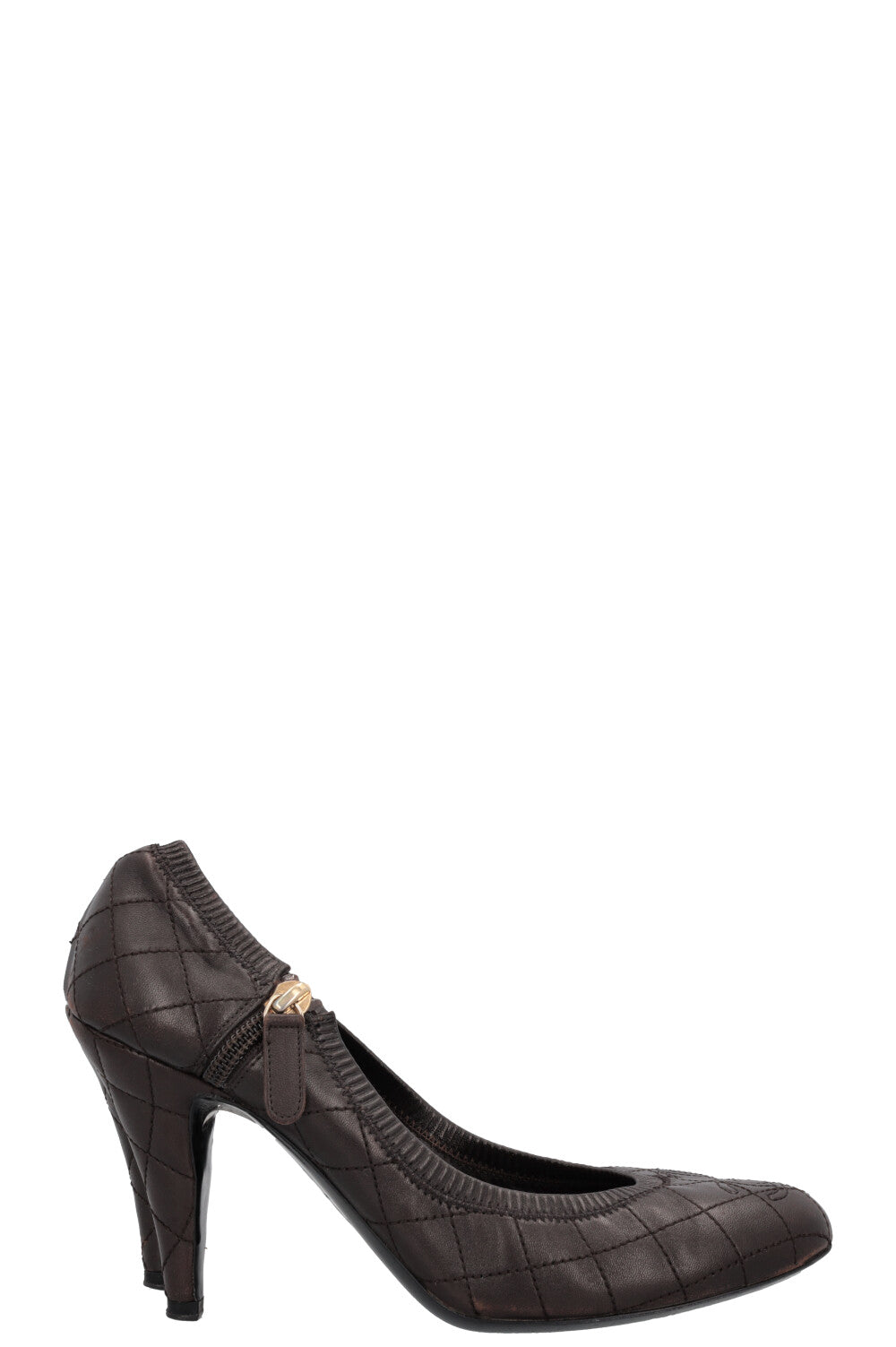 CHANEL Quilted Zip Heels Brown