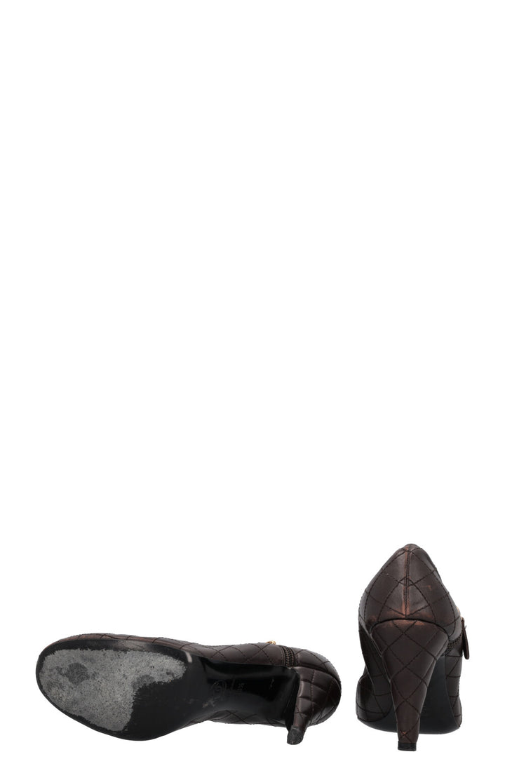 CHANEL Quilted Zip Heels Brown