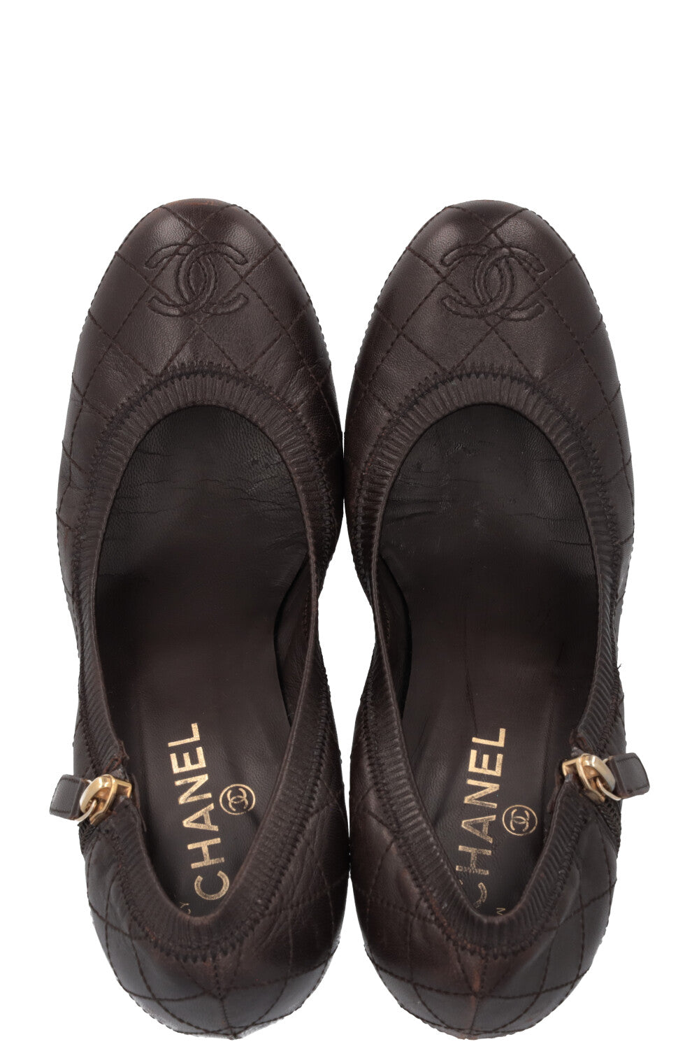 CHANEL Quilted Zip Heels Brown
