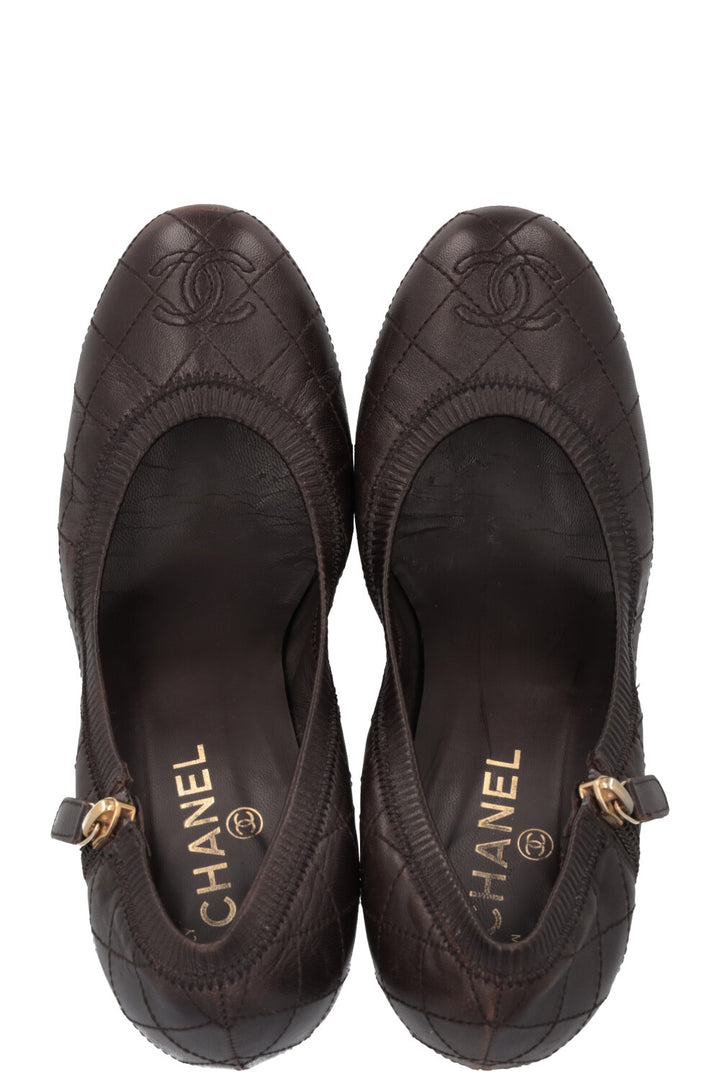 CHANEL Quilted Zip Heels Brown