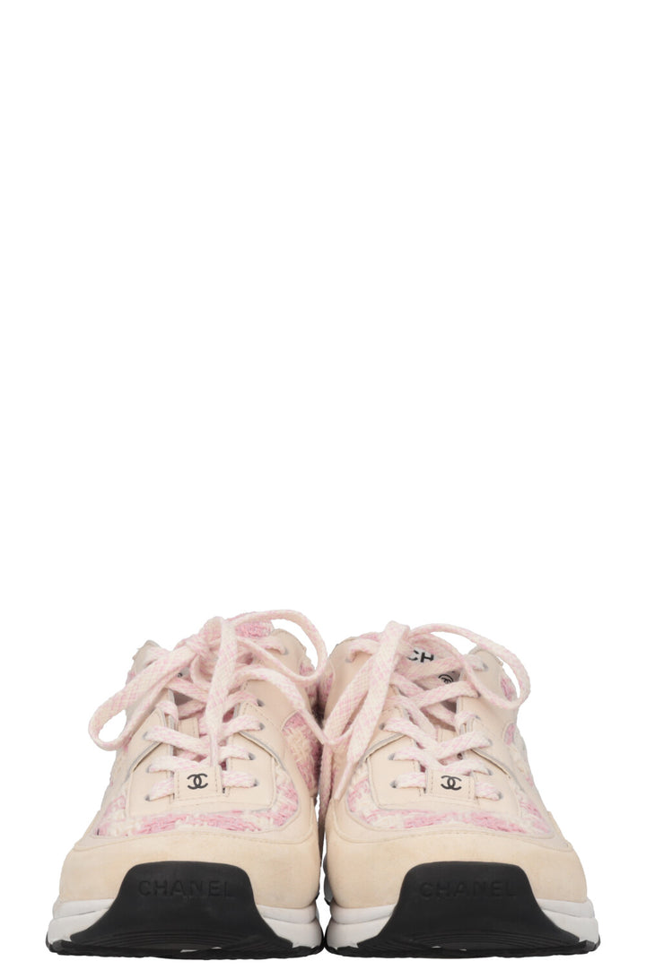 CHANEL Tennis CC Tweed Sneaker Cream Pink