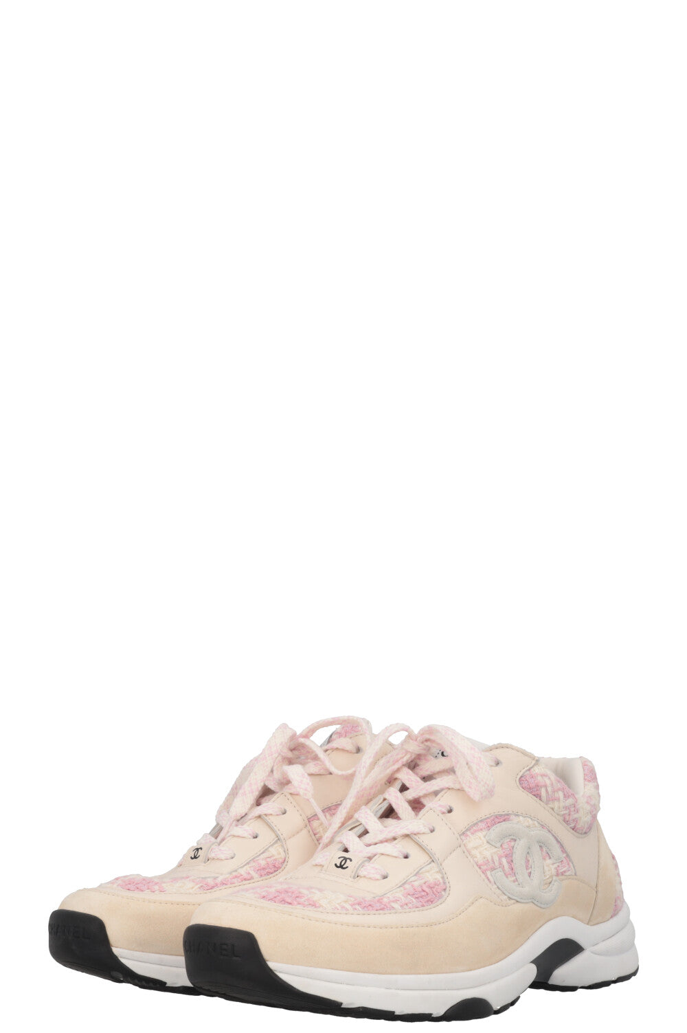 CHANEL Tennis CC Tweed Sneaker Cream Pink