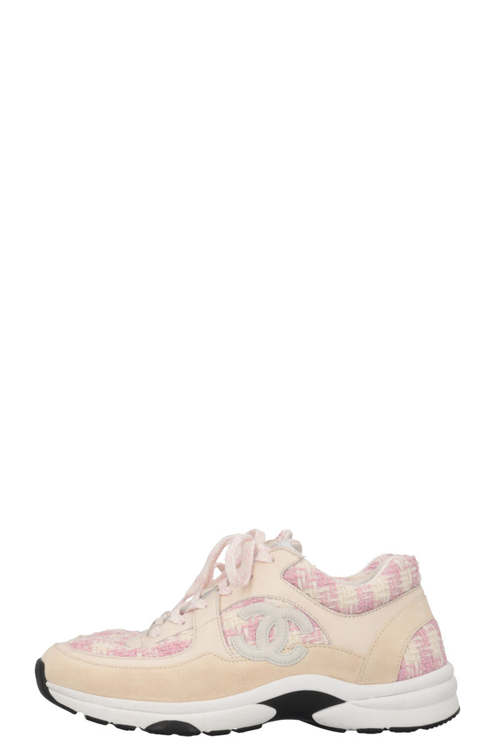 CHANEL Tennis CC Tweed Sneaker Cream Pink