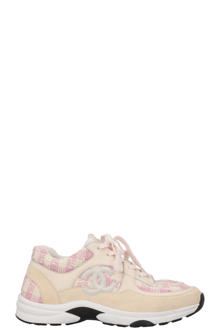 CHANEL Tennis CC Tweed Sneaker Cream Pink