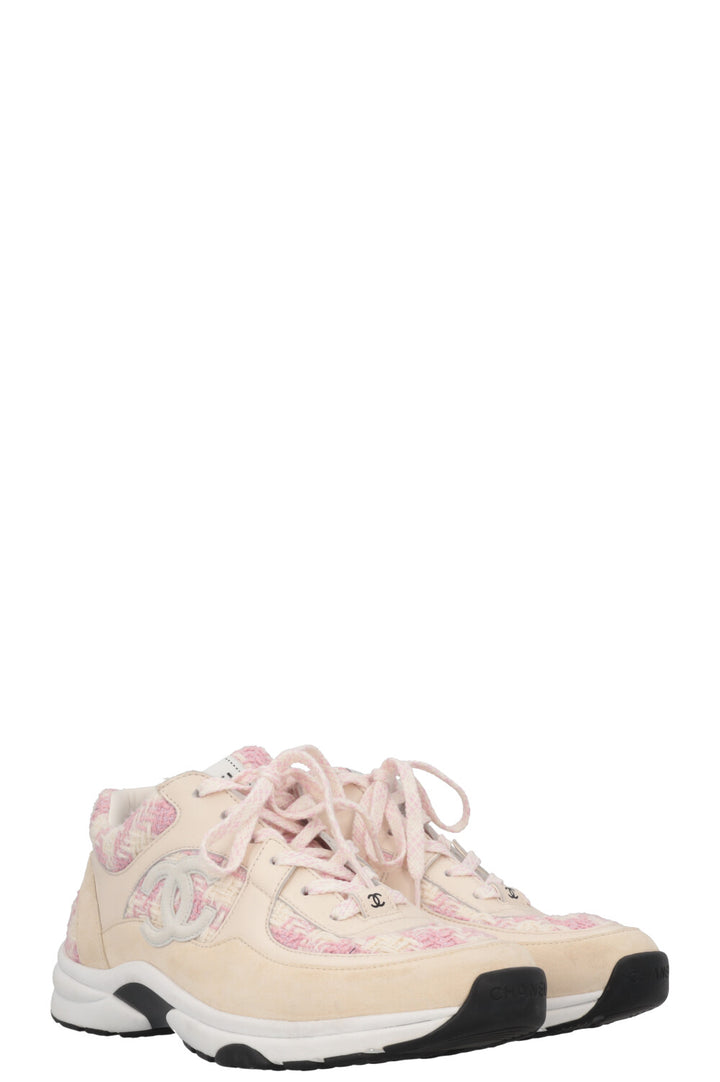 CHANEL Tennis CC Tweed Sneaker Cream Pink