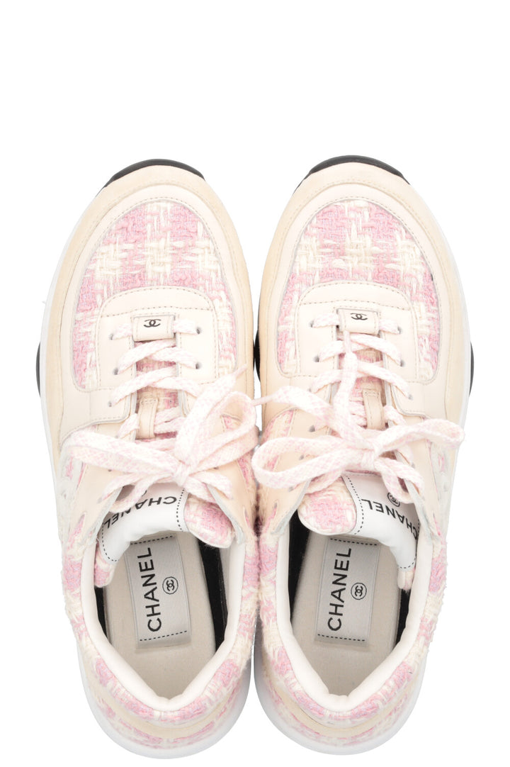 CHANEL Tennis CC Tweed Sneaker Cream Pink